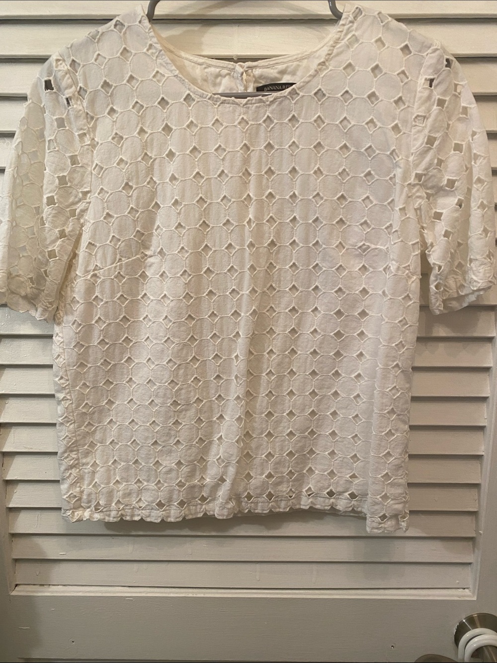Banana Republic White Eyelet Short Sleeve Blouse